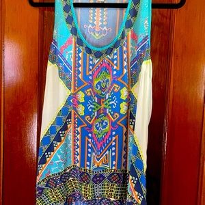 Anthropologie Flying Tomato Boho Aztec High Low Racerback Tank Top Size Large